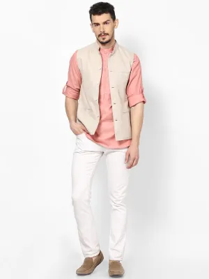 Men's Off White Linen Nehru Jacket - Even Apparels
