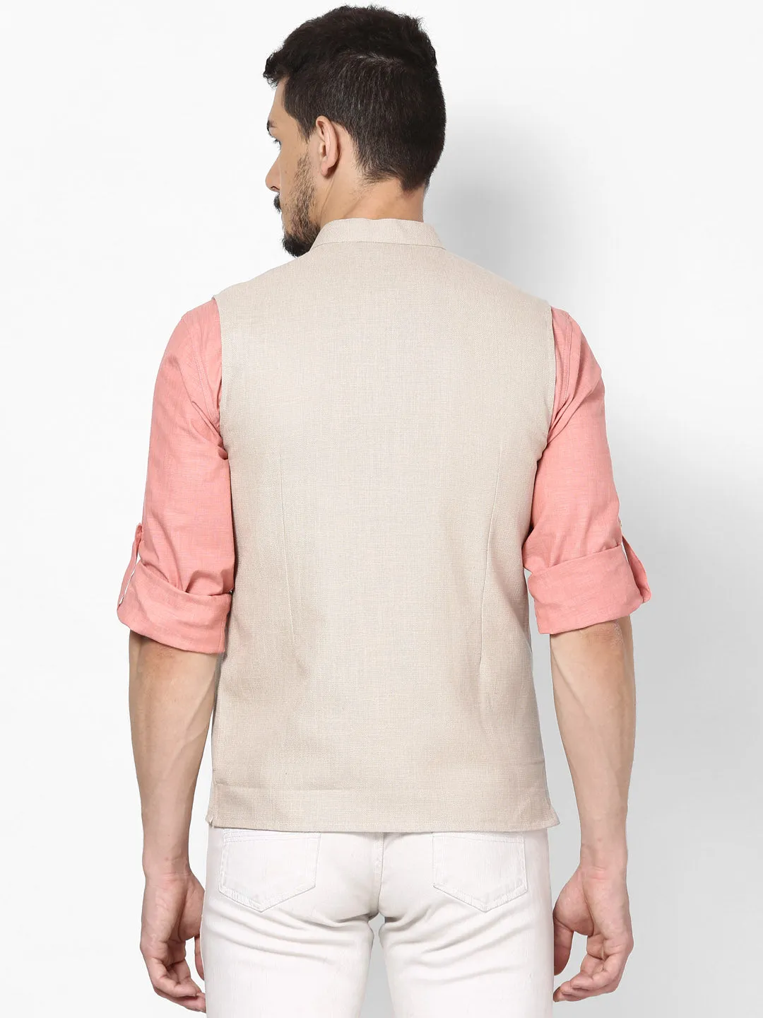 Men's Off White Linen Nehru Jacket - Even Apparels