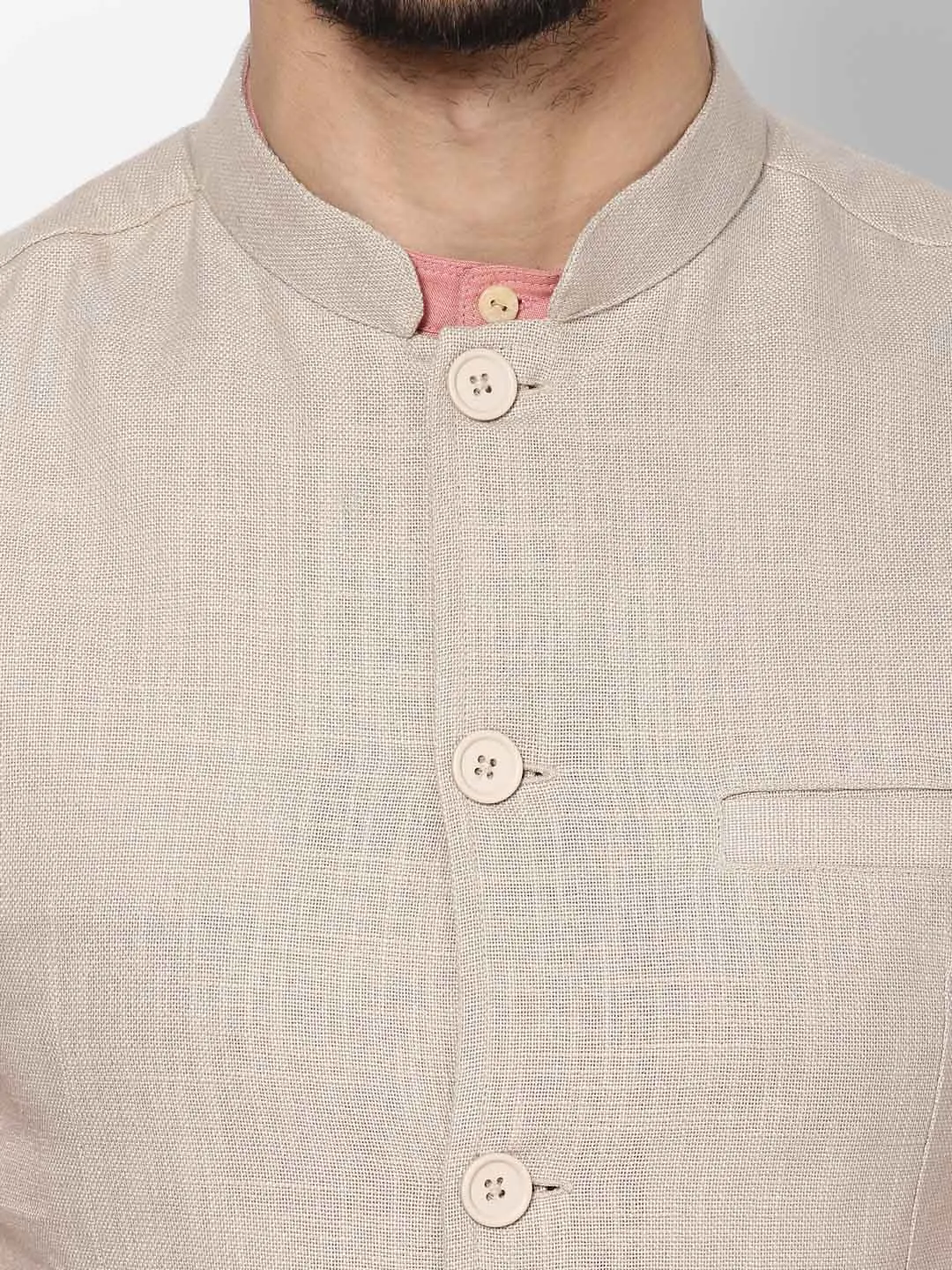 Men's Off White Linen Nehru Jacket - Even Apparels
