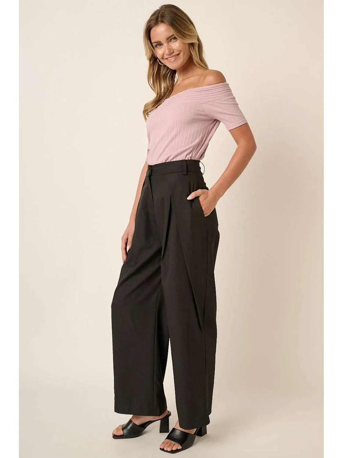 Mittoshop Deep Pleated High Waisted Wide Leg Pants