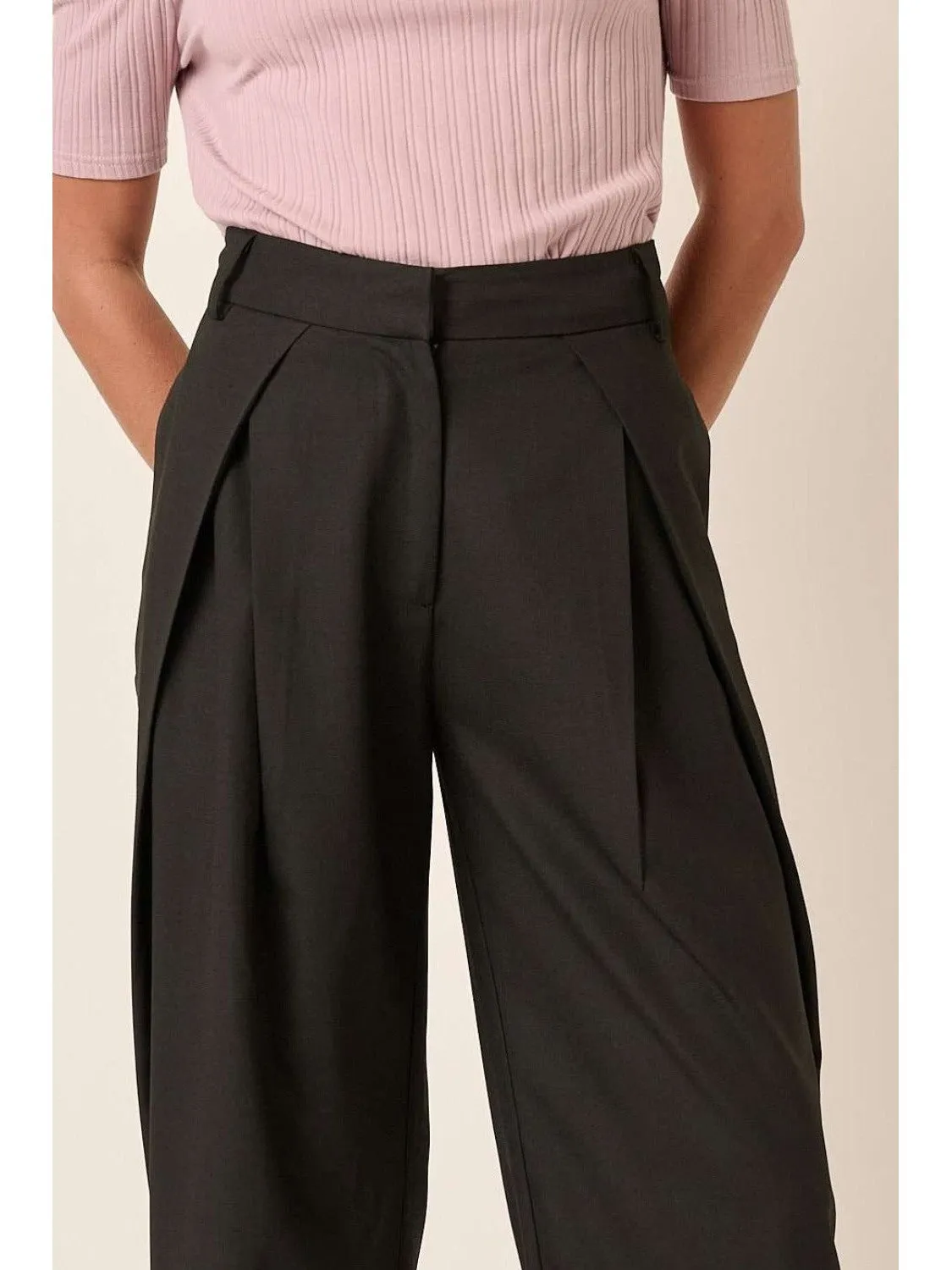 Mittoshop Deep Pleated High Waisted Wide Leg Pants