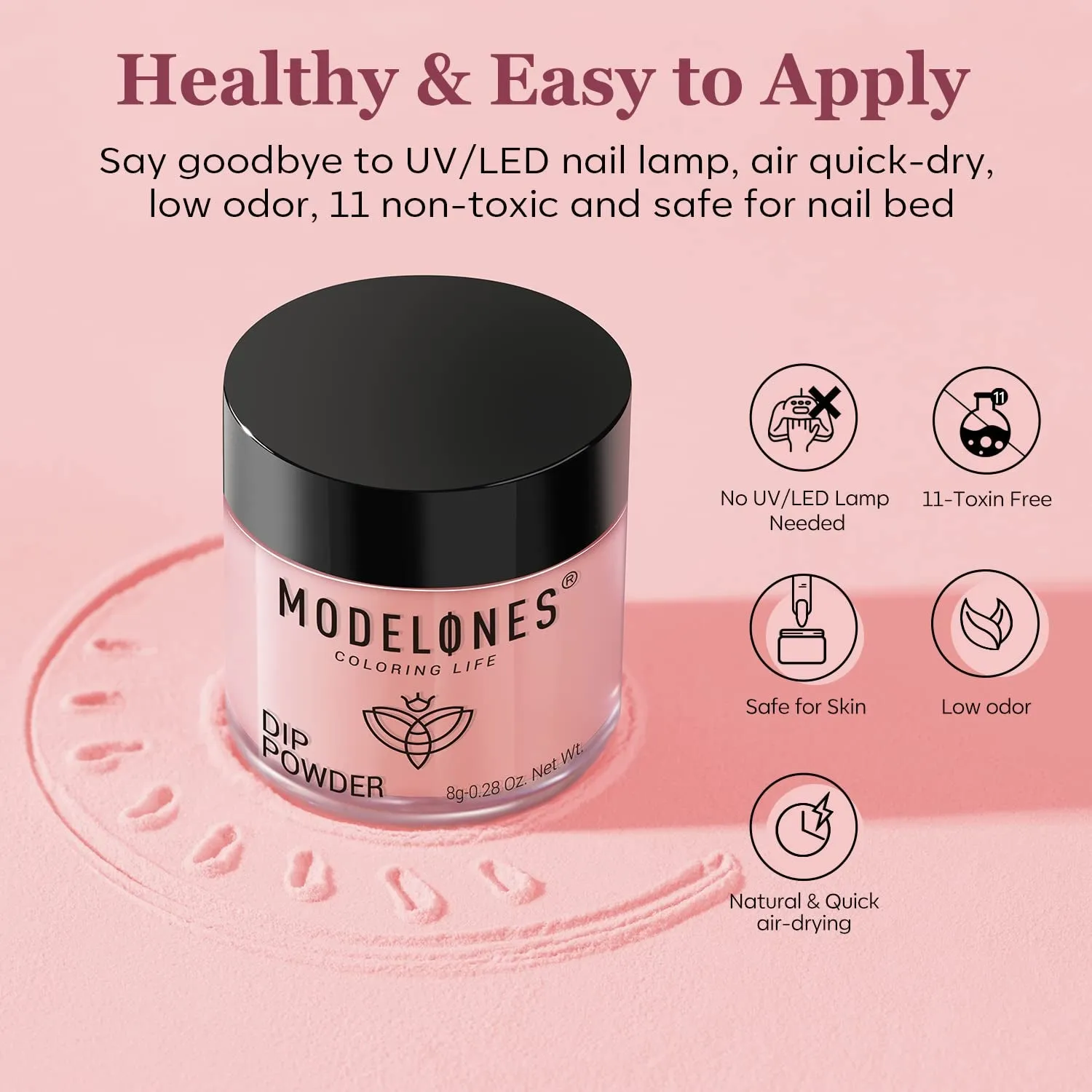 Nude Pink Glitter Dip Powder Nail Kit for Beginners - 4 Colors with Base, Top & Activator