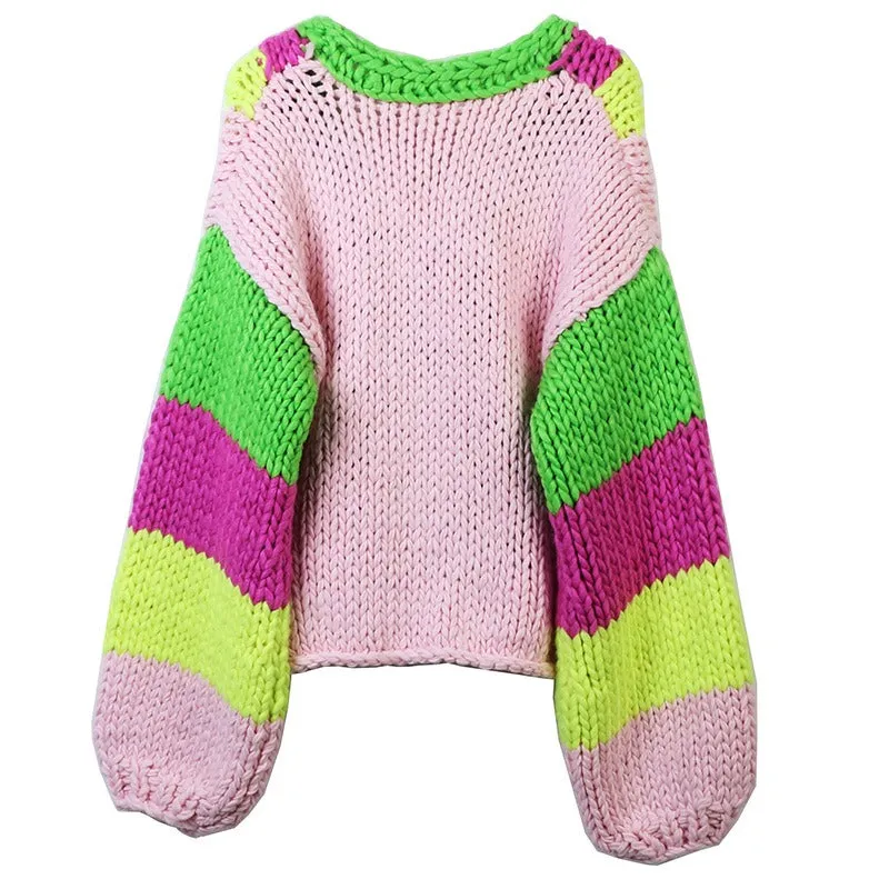 Pre Order:  Colorful Long Sleeved V-Neck Loose Knit Cardigan