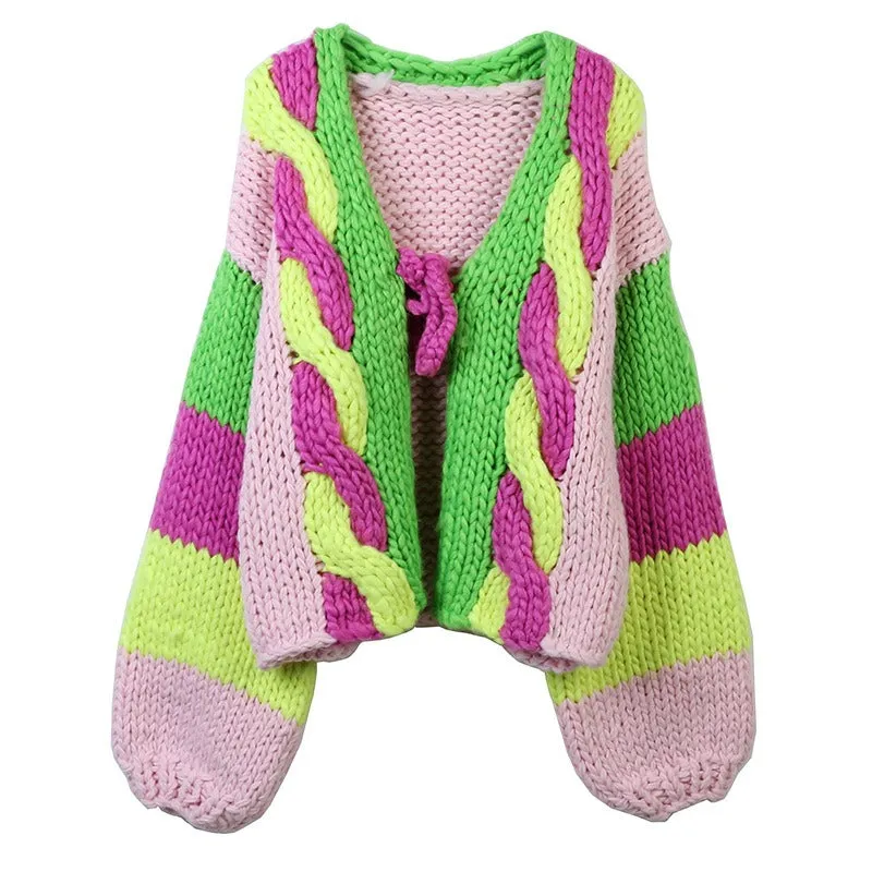Pre Order:  Colorful Long Sleeved V-Neck Loose Knit Cardigan