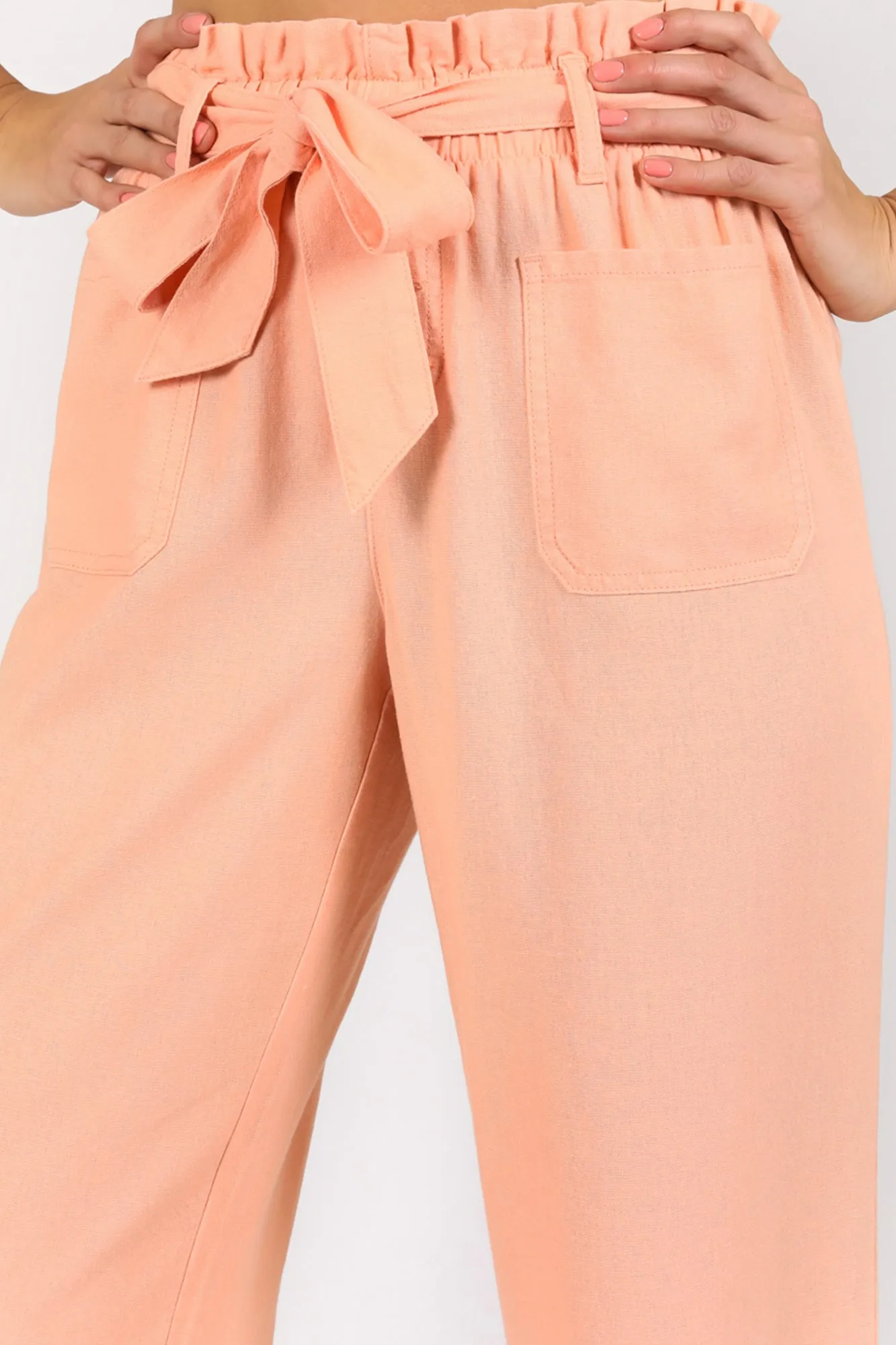 SELF TIE PAPER BAG WIDE LEG - SOFT CORAL