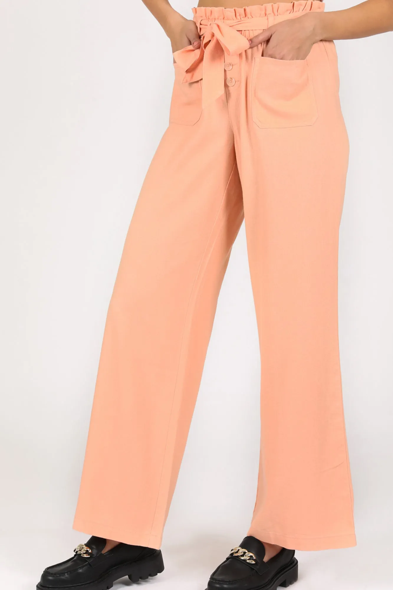SELF TIE PAPER BAG WIDE LEG - SOFT CORAL