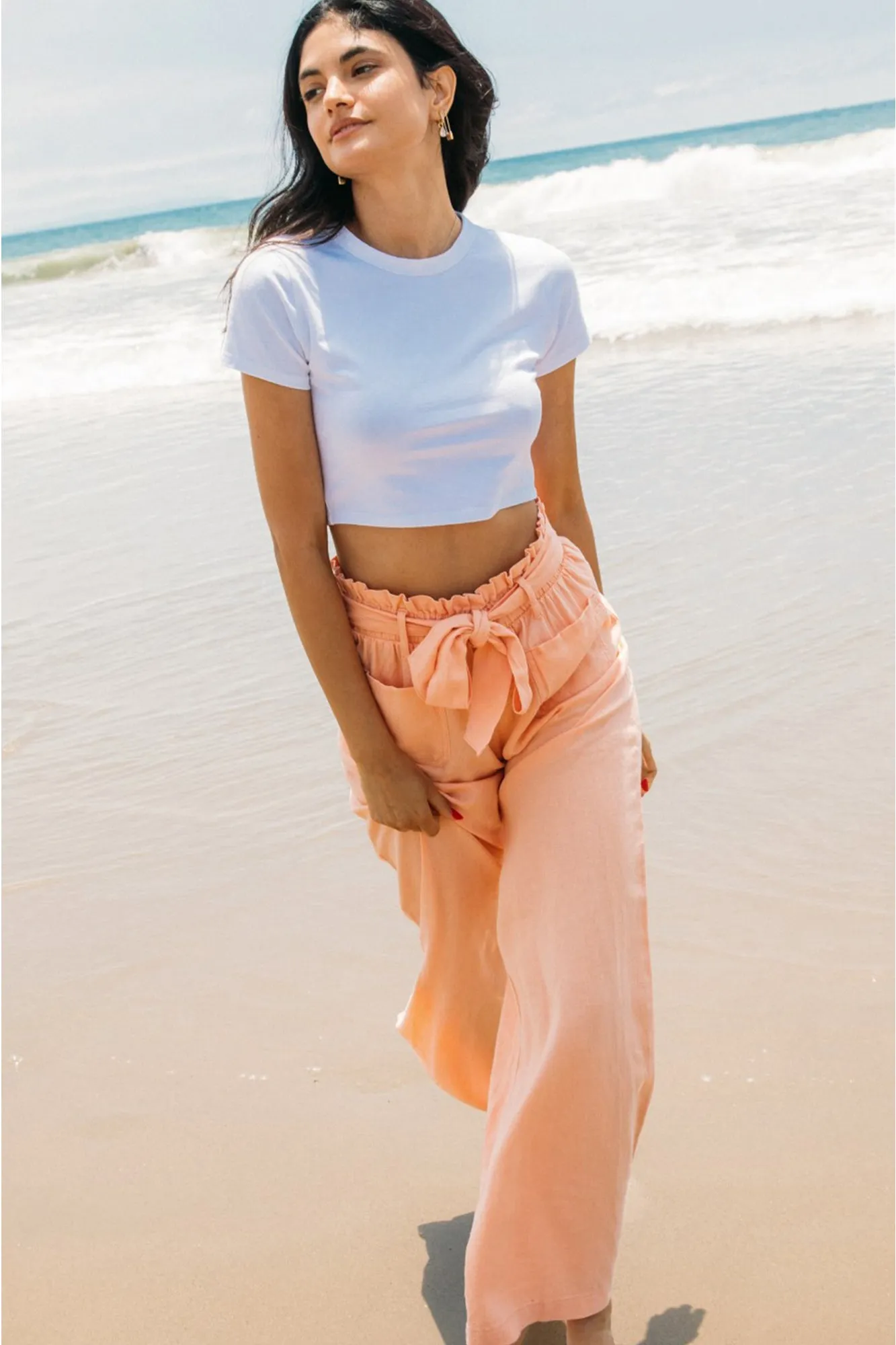 SELF TIE PAPER BAG WIDE LEG - SOFT CORAL
