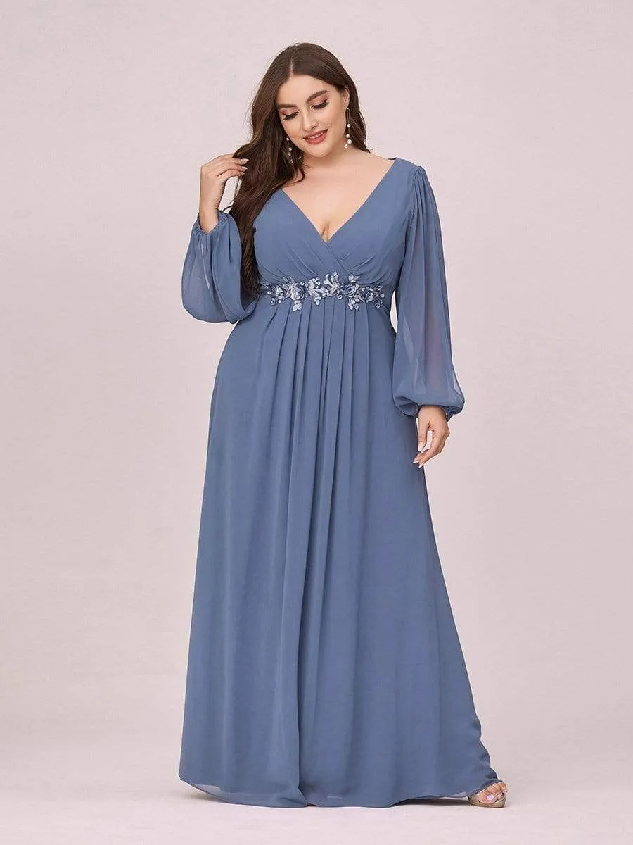 Stylish Chiffon Plus Size Evening Dresses with Long Lantern Sleeves