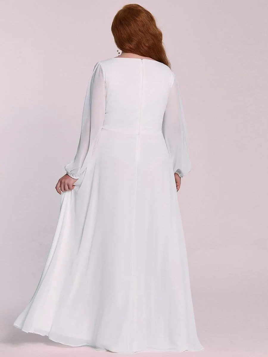 Stylish Chiffon Plus Size Evening Dresses with Long Lantern Sleeves