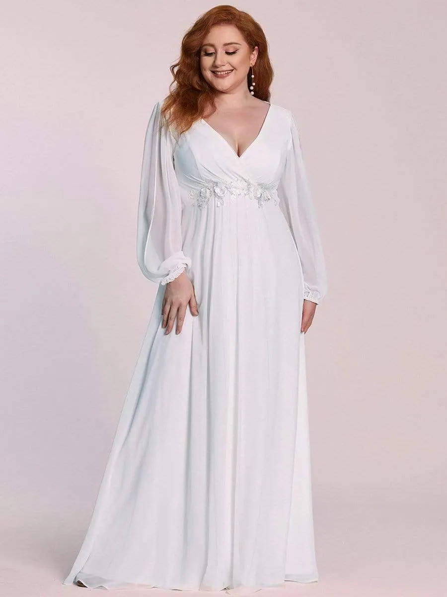 Stylish Chiffon Plus Size Evening Dresses with Long Lantern Sleeves