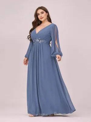 Stylish Chiffon Plus Size Evening Dresses with Long Lantern Sleeves