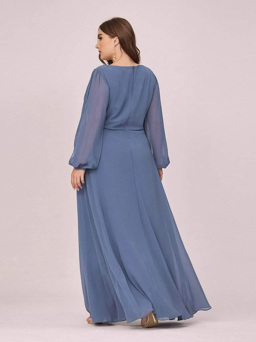 Stylish Chiffon Plus Size Evening Dresses with Long Lantern Sleeves