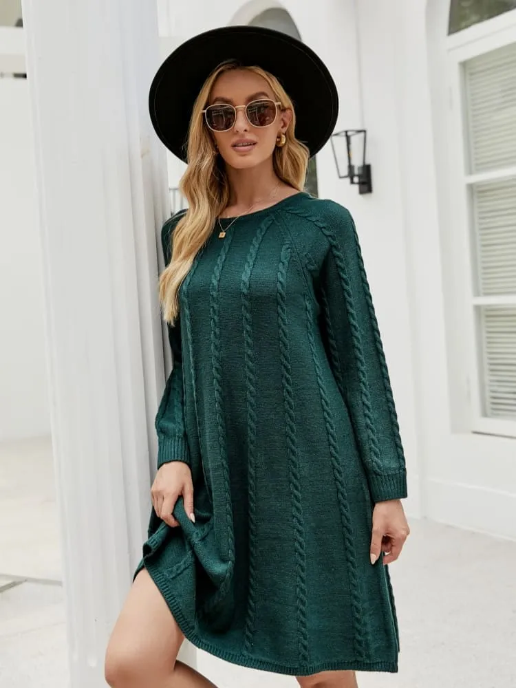 Stylish Solid Color A-Line Knit Dress