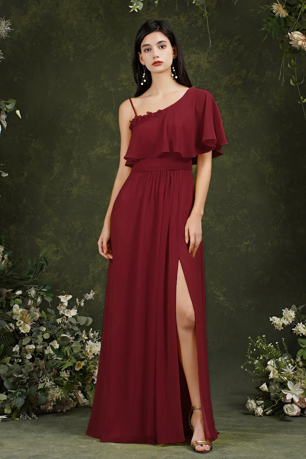 Stylish Split Front One-shoulder Tulle Aline Prom dress