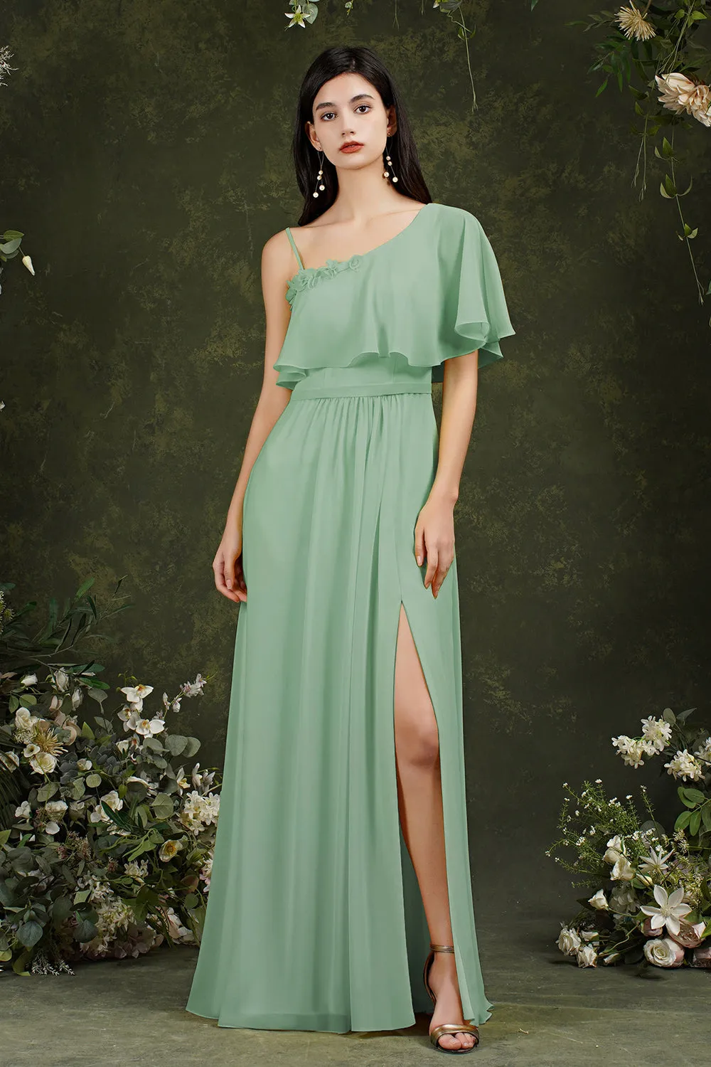 Stylish Split Front One-shoulder Tulle Aline Prom dress