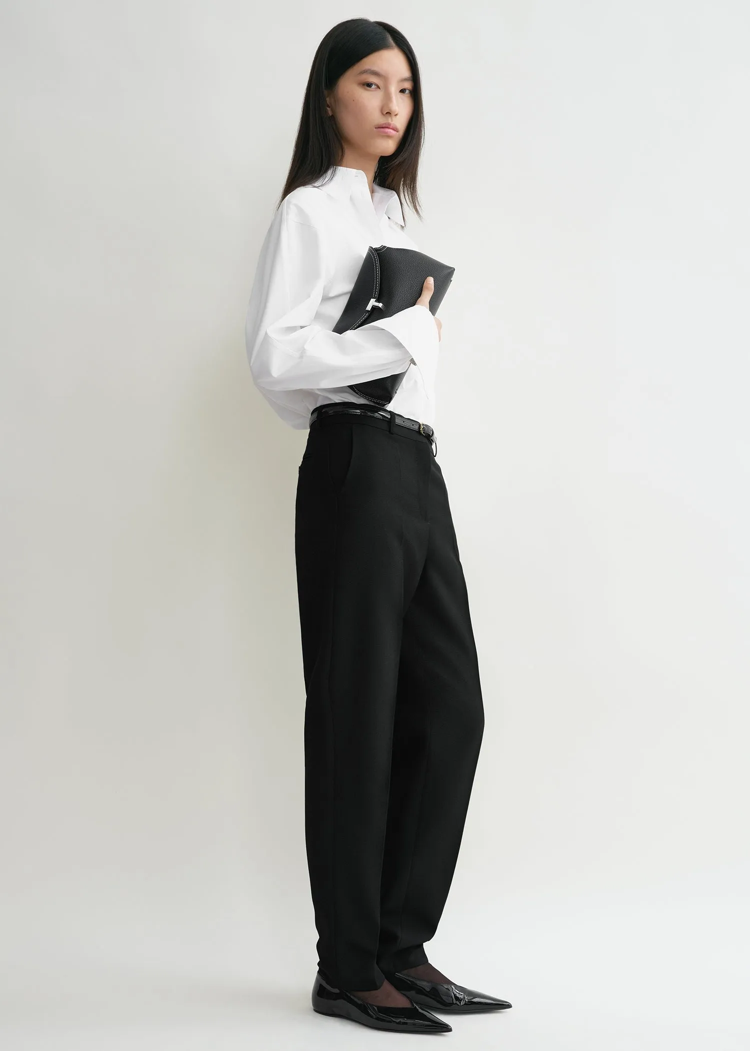 T-Lock grained-leather clutch black