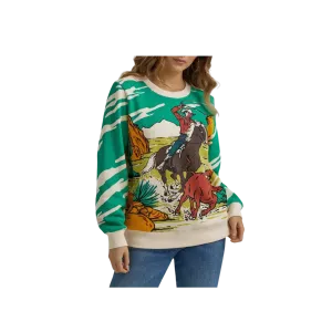 Wrangler Women's Retro Cream Vibrant Western Scene Long Sleeve Multi Color Sweatshirt