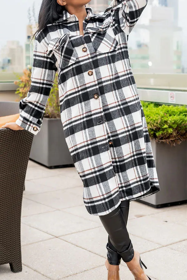 xiangtuibao Plaid Casual Patch Pocket Button Coat