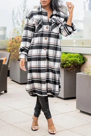 xiangtuibao Plaid Casual Patch Pocket Button Coat
